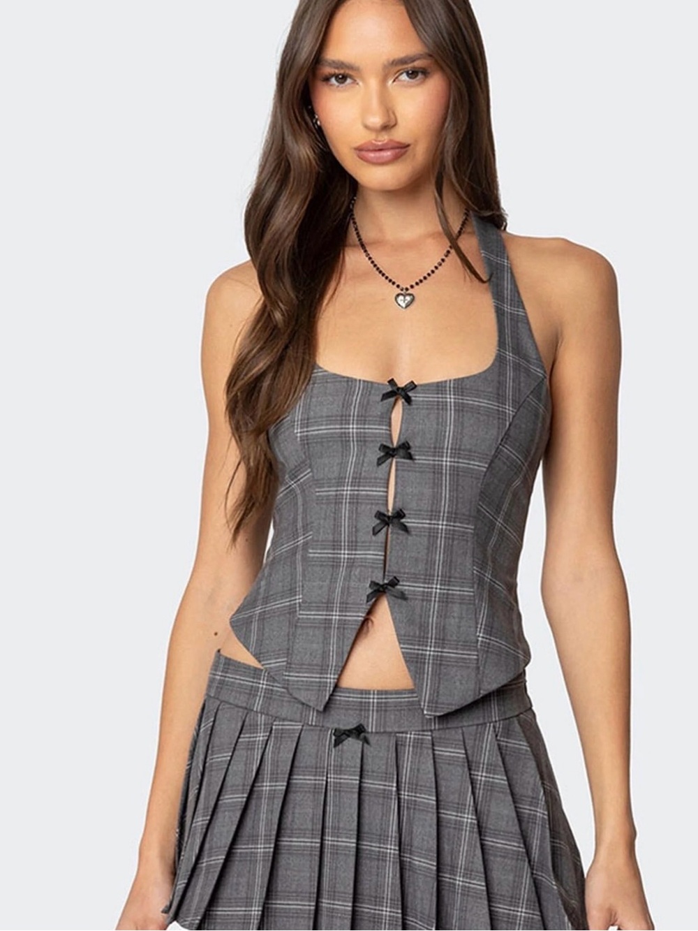 NWT Edikted Plaid Halter Vest Top Size XS